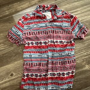 Aeropostale Red & Aqua Aztec Button-Up Shirt